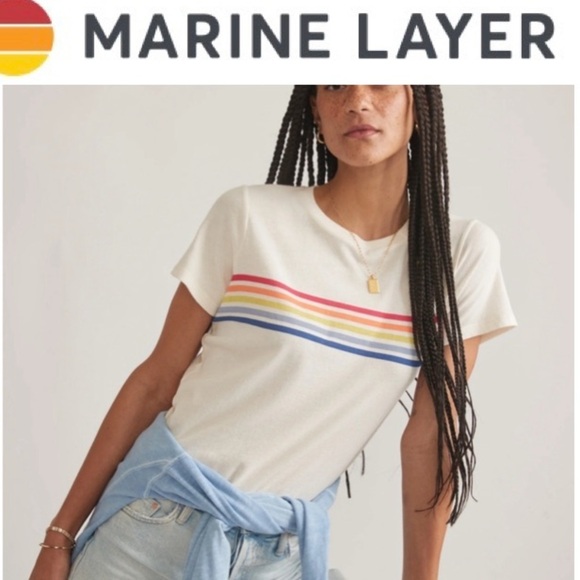 Marine Layer Womens Swing Crew Rainbow Graphic Tee in Antique White Sz S NWOT - Picture 1 of 6
